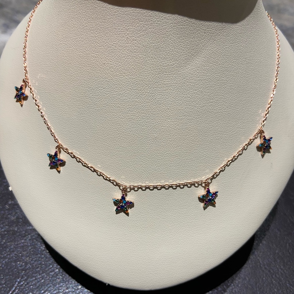Rose Gold Plated Silver multi-color Star Necklace